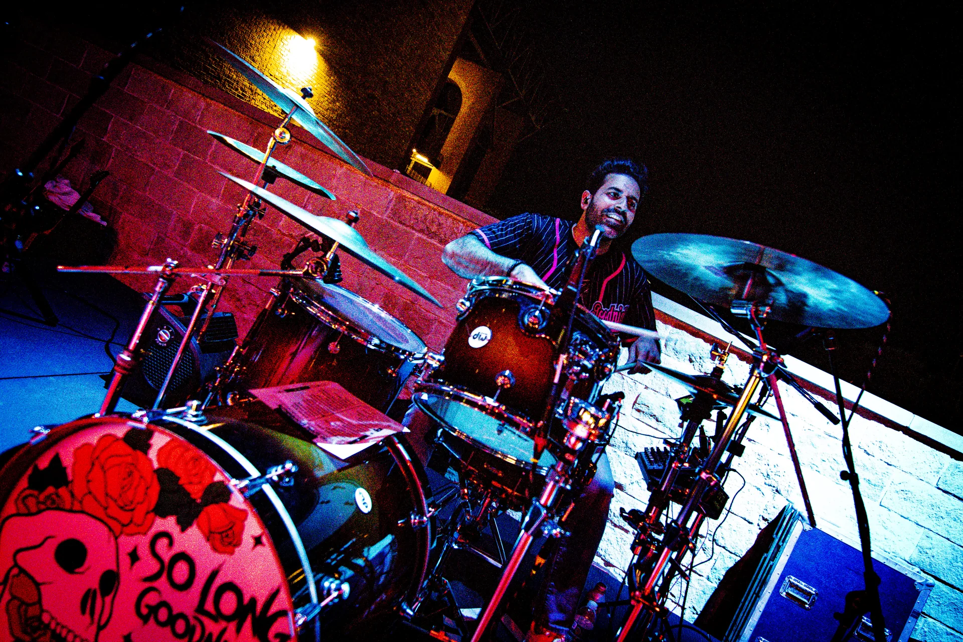 So Long Goodnight’s drummer behind the red drum kit